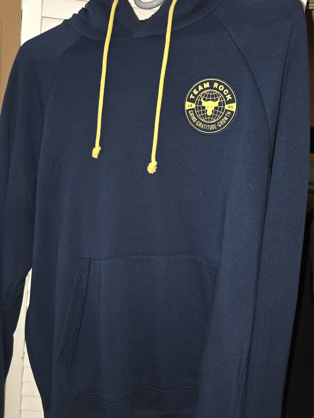 Under Armour Project Rock Team Rock Pullover Hoodie Navy Yellow – Men’s M